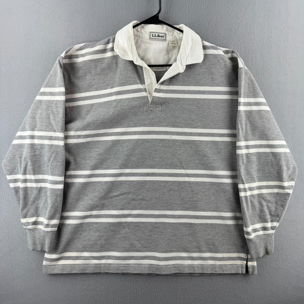 LL Bean Rugby Shirt Mens XL Gray Cotton Long Sleeve Polo Y2K SEE DETAILS